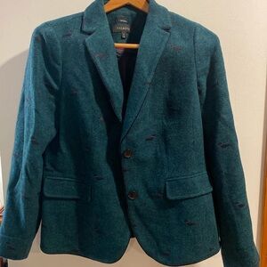 Talbots Preppy with embroidered Dachunds!  Green herringbone Blazer.  Women Sz 8